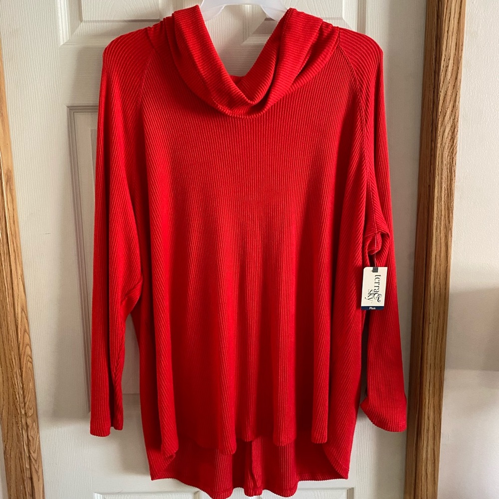 Terra & Sky Cowl Neck Ribbed Tunic 3X